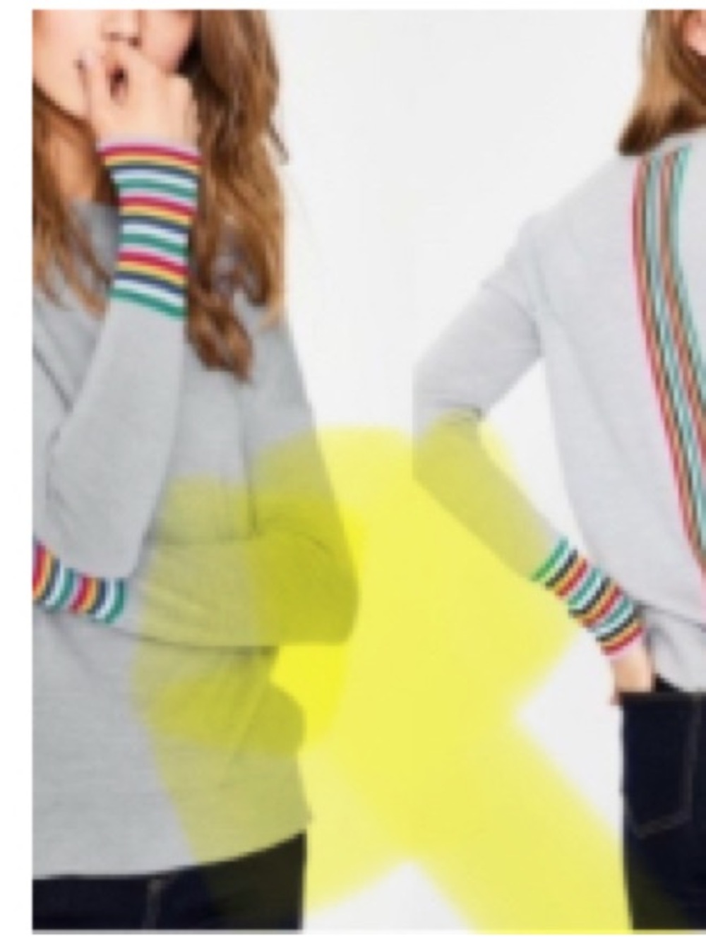 Boden Light Gray Crewneck Sweater with Vertical Rainbow Stripe